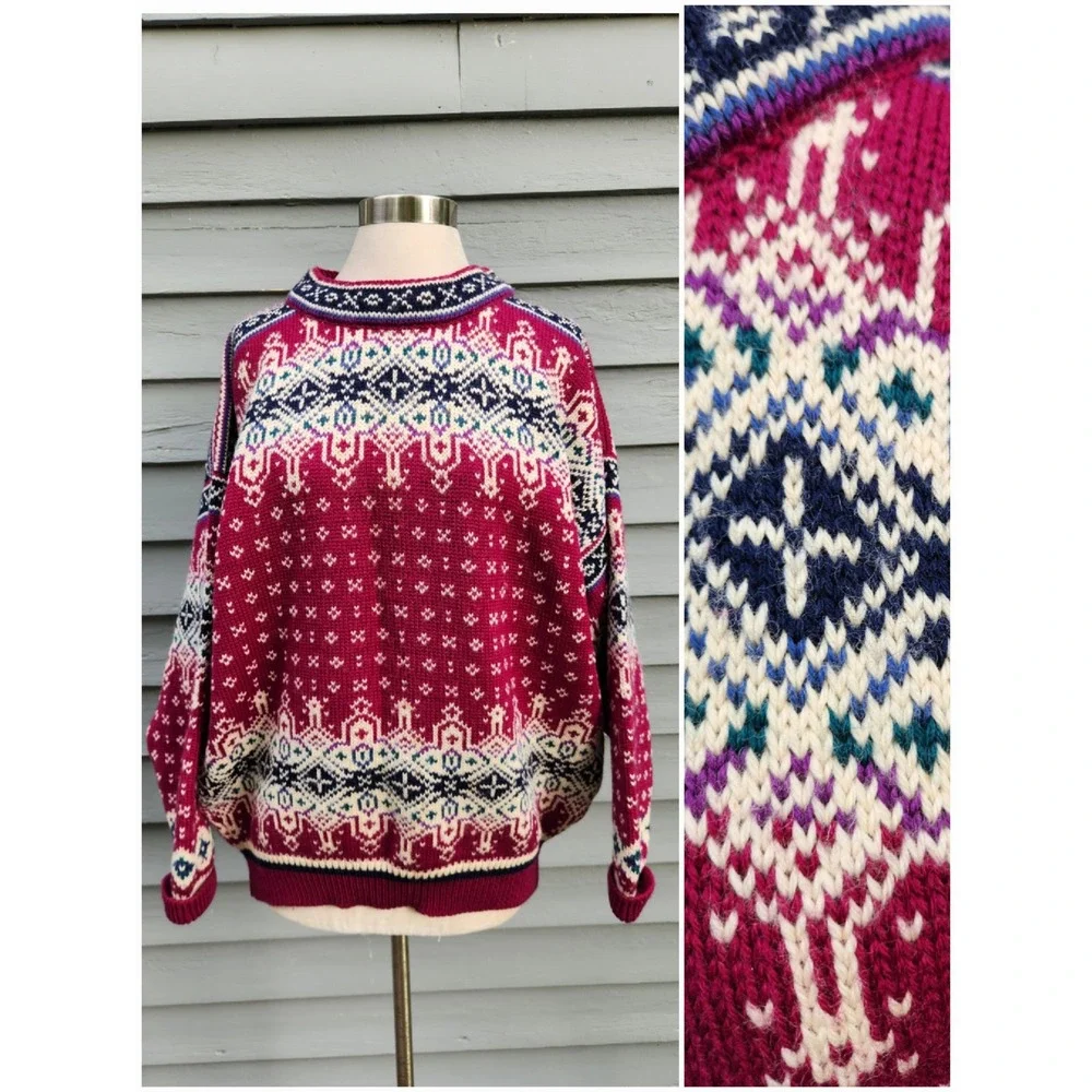 Dale of Norway‎ Sweater Magenta Nordic Wool Fair Isle Vintage XL